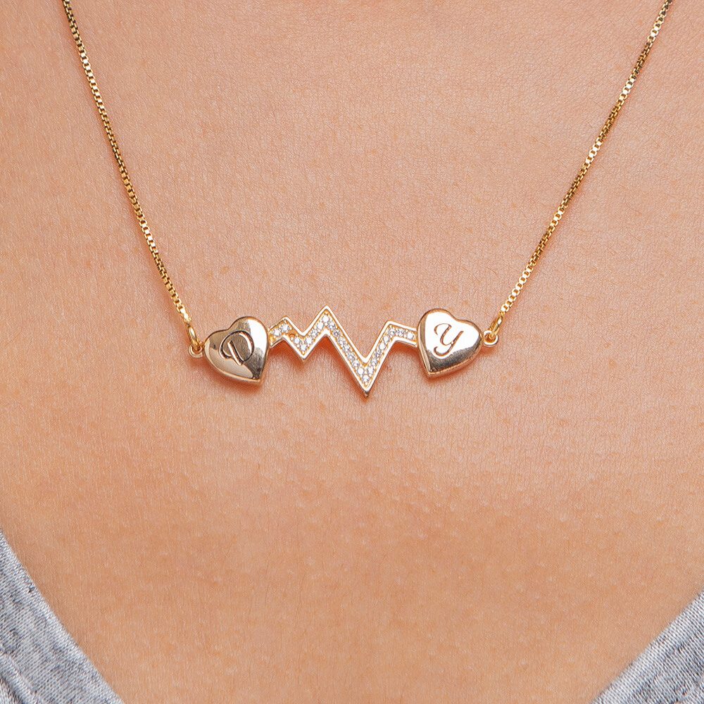 Personalized Heartbeat Two Initial Necklace-2