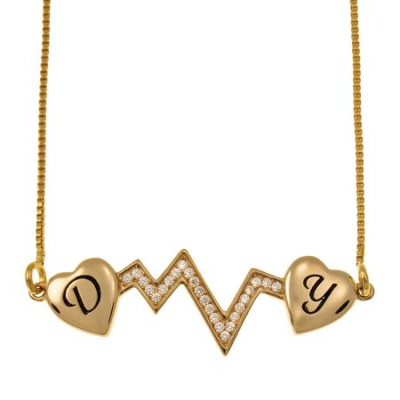 Personalized Heartbeat Two Initial Necklace in 18K Gold Plating