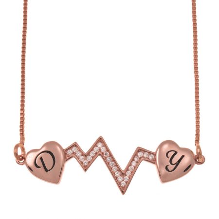 Personalized Heartbeat Two Initial Necklace in 18K Rose Gold Plating