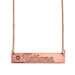 Engraved Bar Name Necklace With Birthstone
