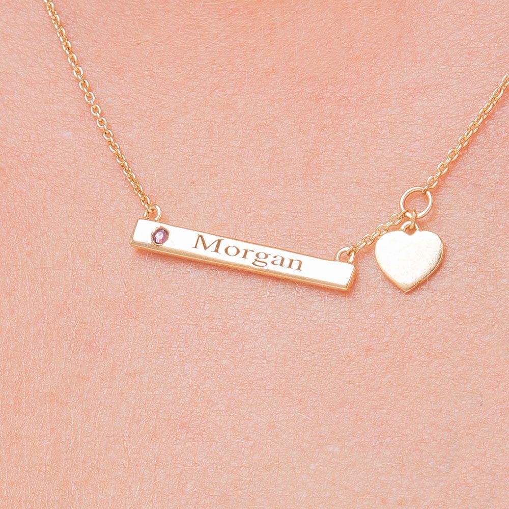 Engraved Bar Name Necklace With Heart-2