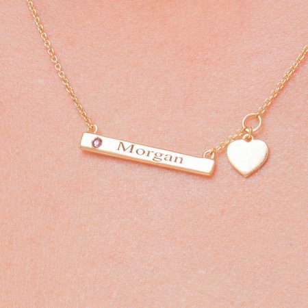Engraved Bar Name Necklace With Heart 925-2