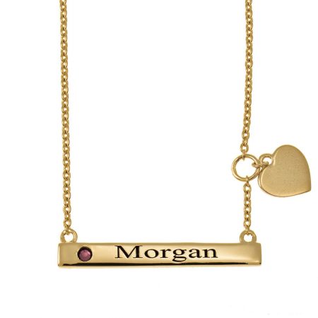 Engraved Bar Name Necklace With Heart in 18K Gold Plating