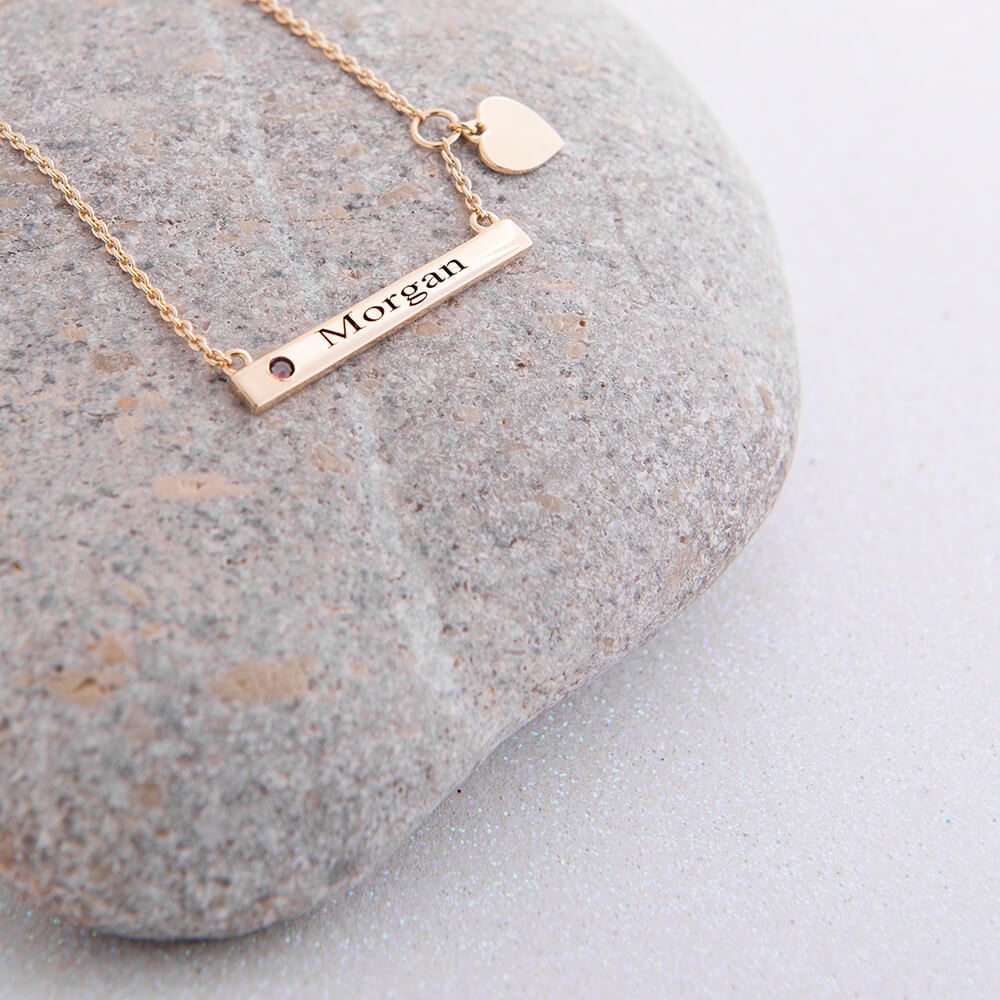 Engraved Bar Name Necklace With Heart-3