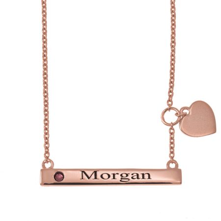 Engraved Bar Name Necklace With Heart in 18K Rose Gold Plating