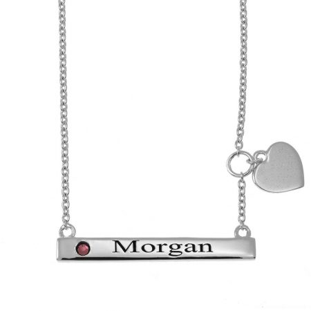 Engraved Bar Name Necklace With Heart in 925 Sterling Silver