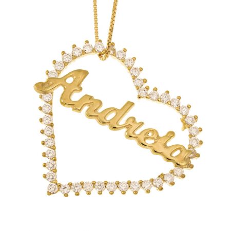 Heart Name necklace with CZ in 18K Gold Plating