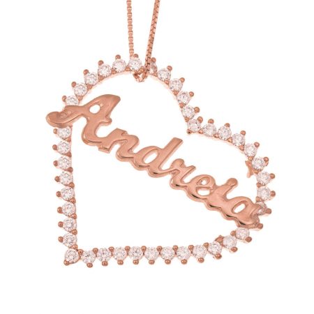 Heart Name necklace with CZ in 18K Rose Gold Plating