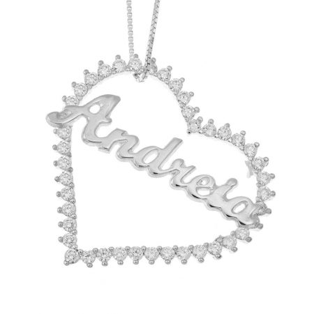 Heart Name necklace with CZ in 925 Sterling Silver