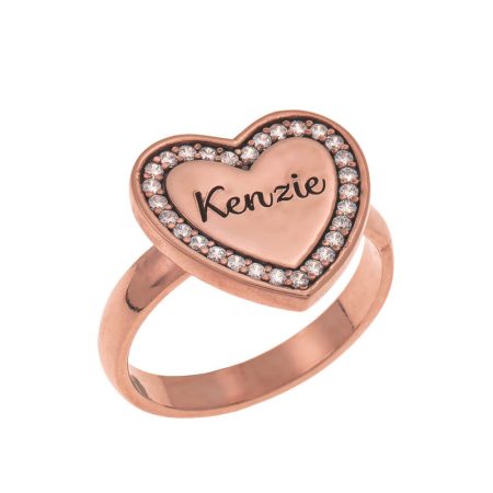 Inlay Heart Signet Ring in 18K Rose Gold Plating