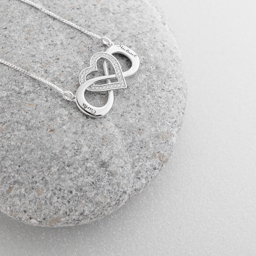Personalized Intertwined Inlay Heart and Infinity Necklace 925 Sterling ...