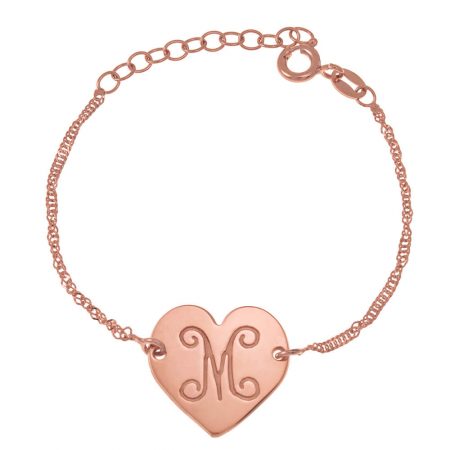 Monogram Initial Heart Bracelet in 18K Rose Gold Plating