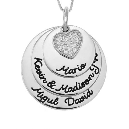Mother Circle Necklace With Inlay Heart in 925 Sterling Silver