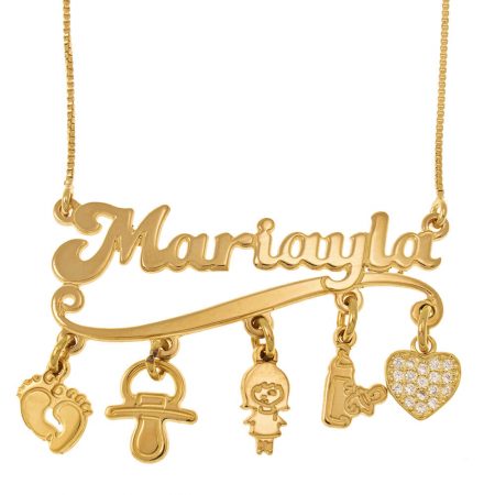 Name Necklace with Charms in 18K Gold Plating