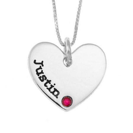 Heart Necklace with Birthstone in 925 Sterling Silver