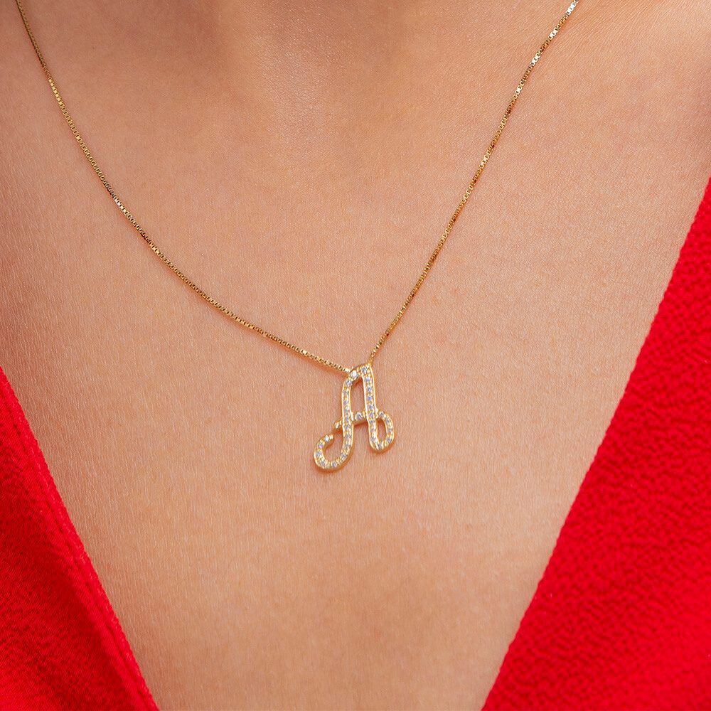 Big Initial Necklace with CZ-2