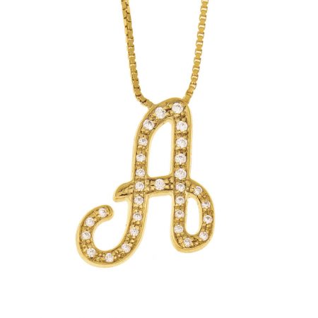 Big Initial Necklace with CZ in 18K Gold Plating