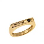 Stackable Bar Name Ring With Black Stone