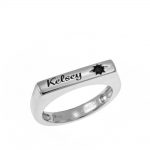 Stackable Bar Name Ring With Black Stone