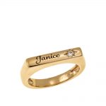 Stackable Bar Name Ring With White Stone