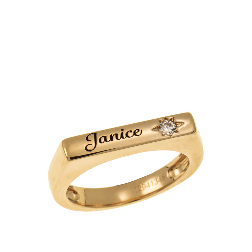 Large Gold Name Ring with Diamonds – Initial Obsession