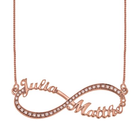 Infinity Necklace with 2 Names in 18K Rose Gold Plating