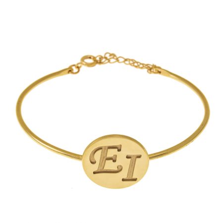 Two Initials Disc Bangle in 18K Gold Plating