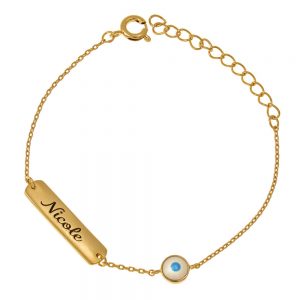 Women's Nameplate Bracelet with Evil Eye gold