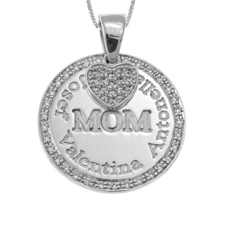 Mom Circle Necklace With Inlay Heart in 925 Sterling Silver