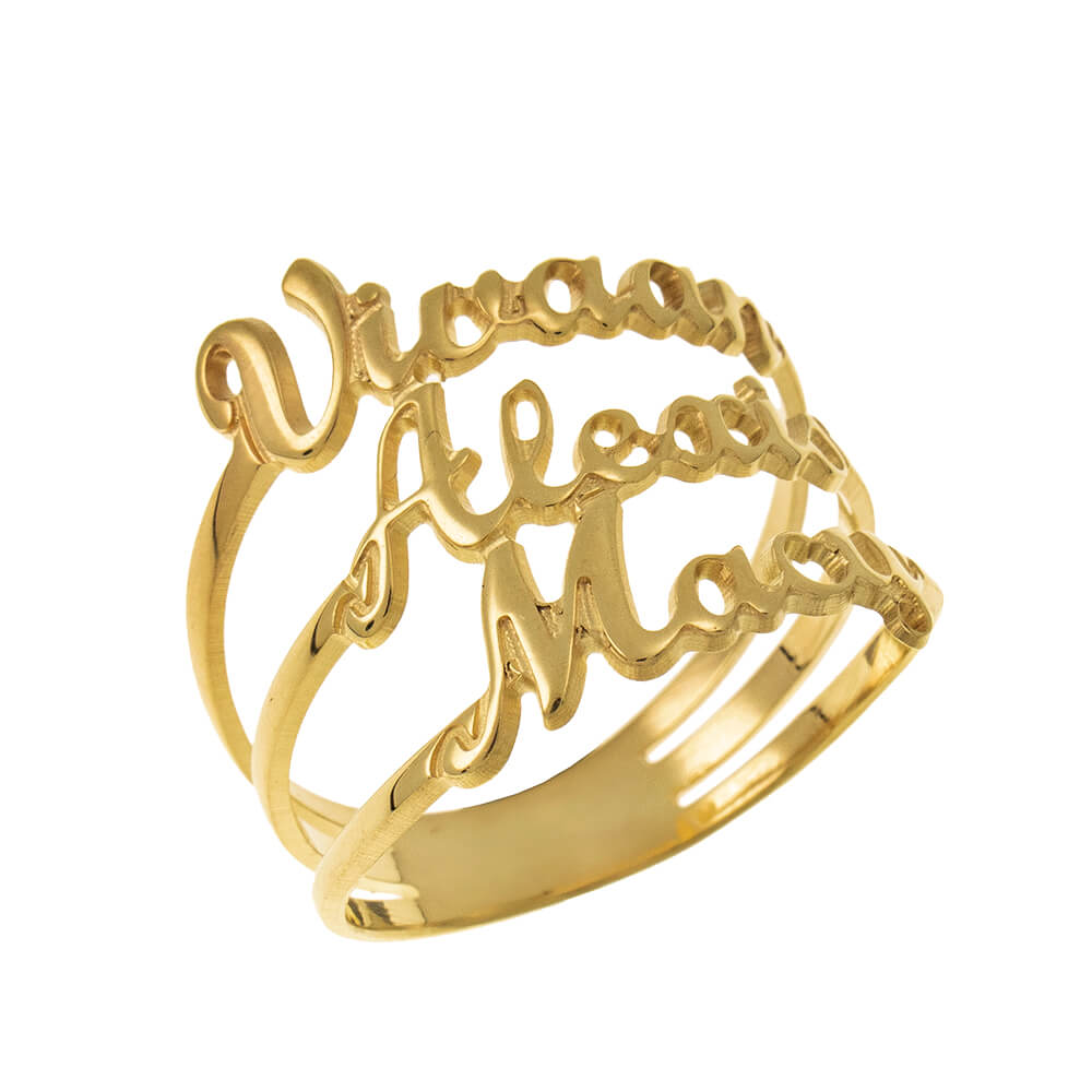 Cut Out 3 Names Ring in 18k Gold Plating over 925 Sterling Silver ...