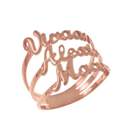 Cut Out 3 Names Ring in 18K Rose Gold Plating