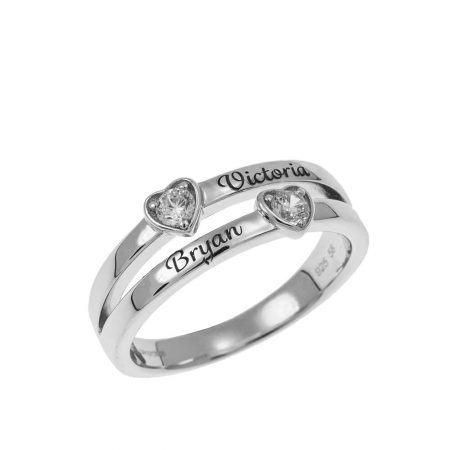 Double Heart Promise Ring in 925 Sterling Silver