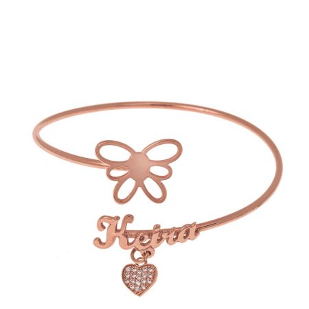 Flex Name Bracelet With Butterfly in 18K Rose Gold Plating