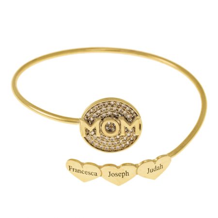 Inlay Mom Flex Bracelet With Hearts in 18K Gold Plating