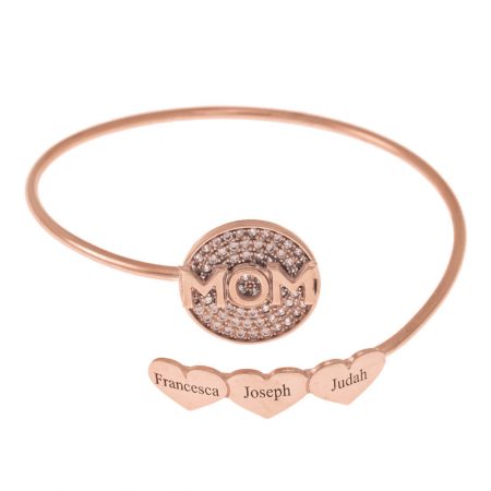 Inlay Mom Flex Bracelet With Hearts in 18K Rose Gold Plating