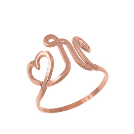 Interlocking Heart and Initial Ring in 18K Rose Gold Plating