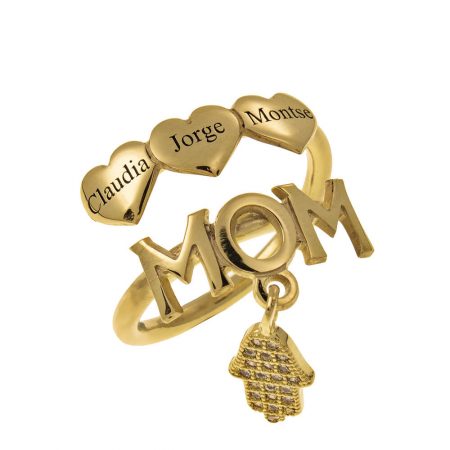 MOM Names Ring With Hearts in 18K Gold Plating