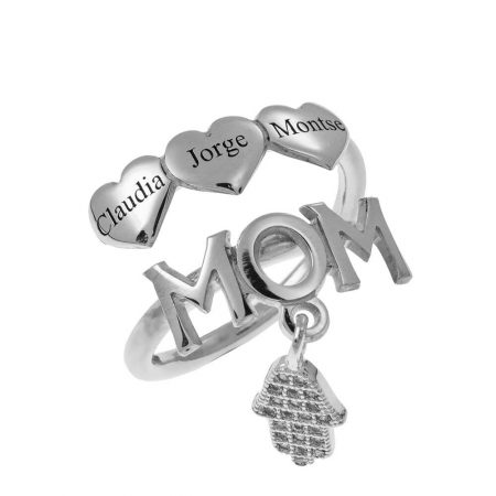 MOM Names Ring With Hearts in 925 Sterling Silver
