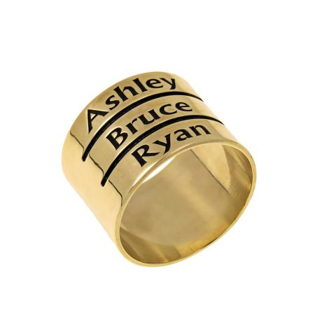 Mother’s Engraved Three Names Ring in 18K Gold Plating