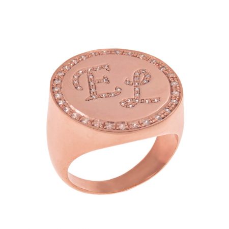 Personalized Two Initials Signet Ring in 18K Rose Gold Plating