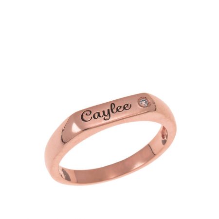 Stackable Inlay Name Ring in 18K Rose Gold Plating