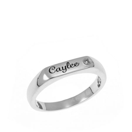 Stackable Inlay Name Ring in 925 Sterling Silver