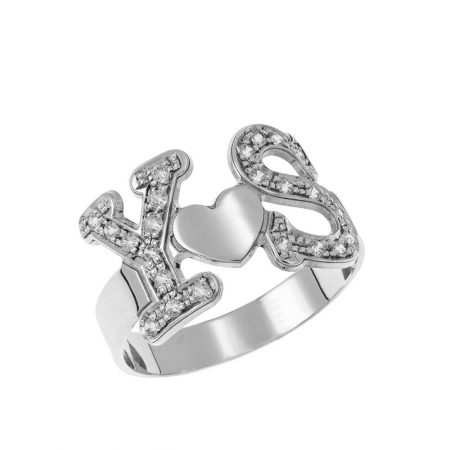Two Initials Heart Ring in 925 Sterling Silver