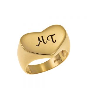 Two Initials Heart Signet Ring gold