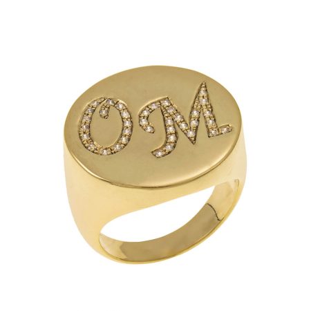 Two Initials Inlay Signet Ring in 18K Gold Plating