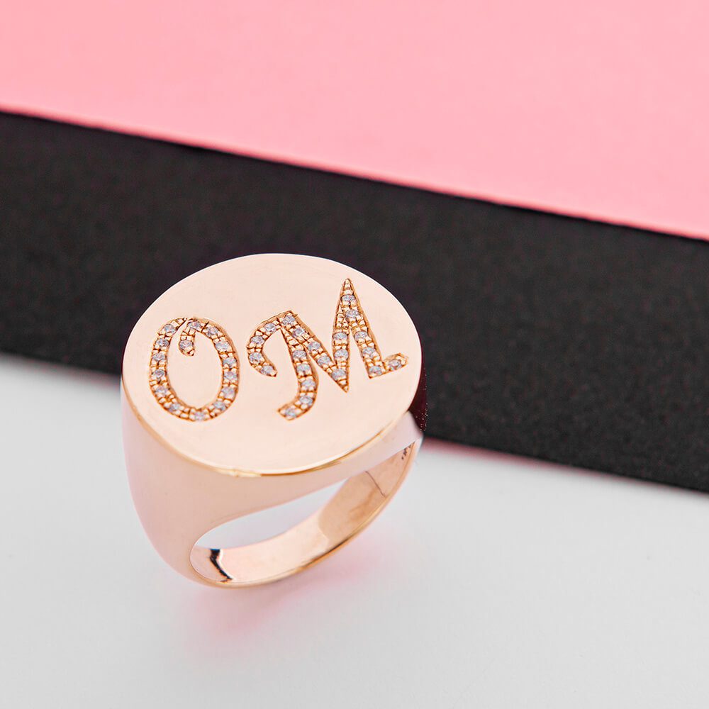 Two Initials Inlay Signet Ring-1