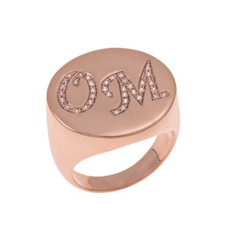 Two Initials Inlay Signet Ring in 18K Rose Gold Plating