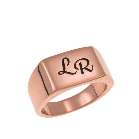 Two Initials Signet Ring in 18K Rose Gold Plating