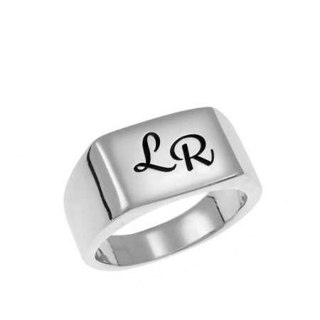 Two Initials Signet Ring in 925 Sterling Silver