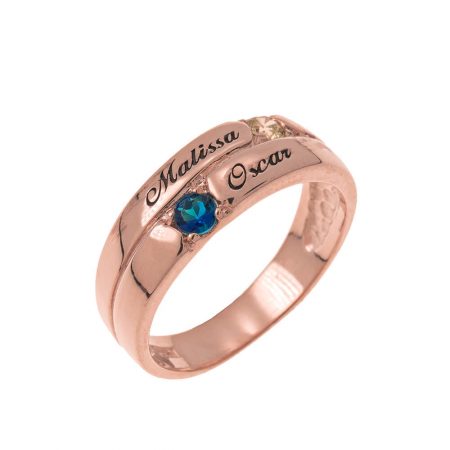 2 Stones Mother Ring in 18K Rose Gold Plating